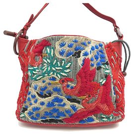 NEUF SAC A MAIN JAMIN PUECH CABAS OISEAUX BRODERIES SEQUINS ROUGE HAND BAG Multicolore