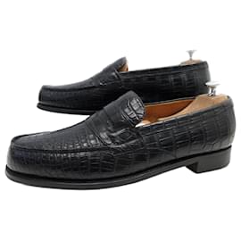 JM Weston-JM WESTON SHOES LOAFERS 180 10C 43.5 44 FINISHED IN CROCODOILE LEATHER-Black