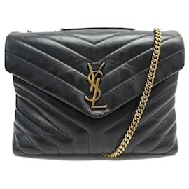 Yves Saint Laurent BOLSO DE MANO SAINT LAURENT LOULOU MEDIANO EN CUERO ACOCHADO 487216 Negro
