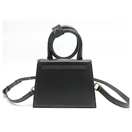 Jacquemus-NINE JACQUEMUS LE CHIQUITO HAND BAG WITH BOW SHOULDER STRAP BLACK LEATHER-Black