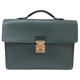 Louis Vuitton-VINTAGE LOUIS VUITTON KOURAD TAIGA GREEN LEATHER BRIEFCASE-Green