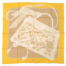 Lenço de seda Kelly Carre da Hermès Bege Amarelo