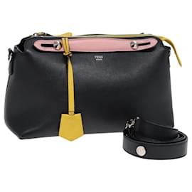 Fendi-FENDI Sac à main moyen By The Way en cuir 2 voies noir argent authentique mr464-Noir,Argenté