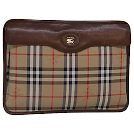 Autre Marque-Burberrys Nova Check Document Case Clutch Bag Canvas Beige Brown Auth 88787-Brown,Beige