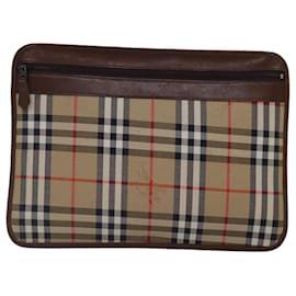 Autre Marque-Burberrys Nova Check Document Case Clutch Bag Canvas Beige Brown Auth 88787-Brown,Beige