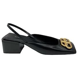 Balenciaga-Balenciaga Black / Gold 50 Double BB Slingback Pumps-Black