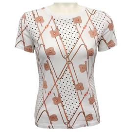 Hermès-Hermes White / Brown Clic Clac Tee Shirt-White