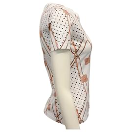 Hermès-Hermes White / Brown Clic Clac Tee Shirt-White