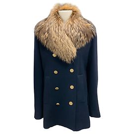 Theory Nocturne Overby Belmore Fox Fur Trimmed Coat Navy blue