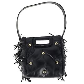 Borsa tote frangiata Maje in pelle di vitello nera Nero