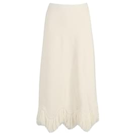 Ulla Johnson- Ulla Johnson Paulina Maxi Fringed Knitted Skirt in Cream Viscose-White,Cream