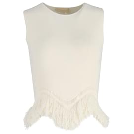 Ulla Johnson- Ulla Johnson Koa Fringed Knitted Tank Top in Cream Viscose-White,Cream