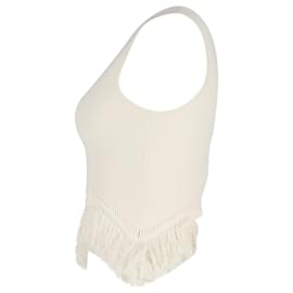Ulla Johnson- Ulla Johnson Koa Fringed Knitted Tank Top in Cream Viscose-White,Cream