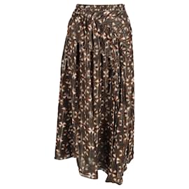 Ulla Johnson- Ulla Johnson Midi Printed Ruffle Detail Skirt in Brown Polyester-Other