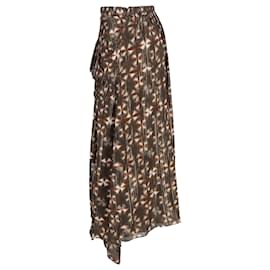 Ulla Johnson- Ulla Johnson Midi Printed Ruffle Detail Skirt in Brown Polyester-Other