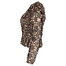 Ulla Johnson-Ulla Johnson Printed Ruffle Detail Long Sleeve Blouse in Brown Silk-Other