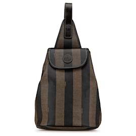 Fendi-Fendi Brown Pequin Sling Backpack-Brown,Dark brown