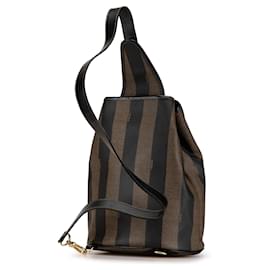 Fendi-Fendi Brown Pequin Sling Backpack-Brown,Dark brown