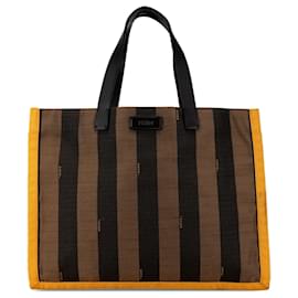 Fendi-Fendi Brown Pequin Canvas Tote-Brown