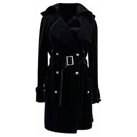 Casaco preto de veludo de dupla face com cinto 08A da Chanel & Karl Lagerfeld 2008 Preto