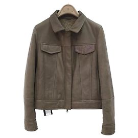 Giacca in pelle shearling marrone grigio Brunello Cucinelli taglia 38 Marrone