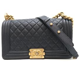 Chanel-Chanel Boy 25 Chain Shoulder Bag-Navy blue