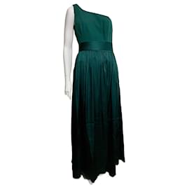 Vera Wang Emerald green one shouldered evening gown Dark green