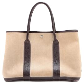 Hermès-Hermes Garden PM Toile H Leather Shoulder Bag-Brown,Beige
