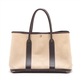Hermès-Hermes Garden PM Toile H Leather Shoulder Bag-Brown,Beige