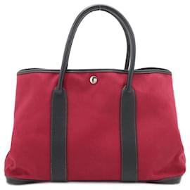 Hermès-Hermes J Engraved Garden PM Leather Canvas Shoulder Bag-Black,Red
