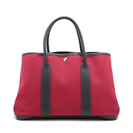 Hermès-Hermes J Engraved Garden PM Leather Canvas Shoulder Bag-Black,Red