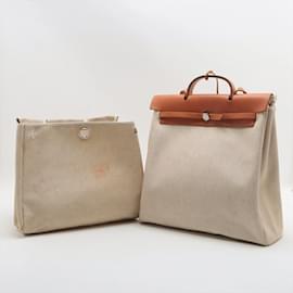 Hermès-Hermes Her Bag MM Leather Shoulder Tote-Beige