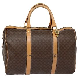 Céline Bolsa Boston em lona Macadam CELINE em couro PVC marrom Auth yk14397 Marrom