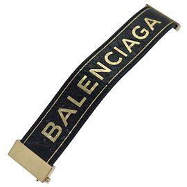 Pulsera bangle de cuero negro BALENCIAGA 466597 Auth hk1591 Negro