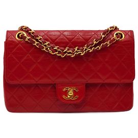 Chanel Timeless Classic Turn Lock Medium Double Flap with 24K GHW Red