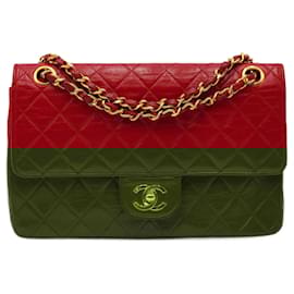Chanel-Chanel Timeless Classic Turn Lock Medium Double Flap with 24K GHW-Red