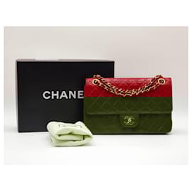 Chanel-Chanel Timeless Classic Turn Lock Medium Double Flap with 24K GHW-Red