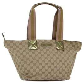 Gucci-GUCCI GG Canvas Sherry Line Tote Bag Beige Pink gold 131230 Auth ki4879-Pink,Beige,Golden