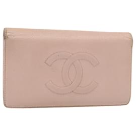 Chanel-CHANEL Wallet Caviar Skin Pink Silver CC Auth bs17427-Silvery,Pink