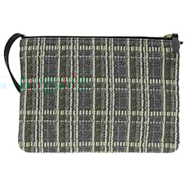 Céline-CELINE Trio Large Shoulder Bag Canvas Green Gold Auth 88114-Golden,Green
