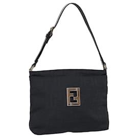 Fendi-FENDI Zucca Canvas Shoulder Bag Black Silver Auth ep5578-Black,Silvery