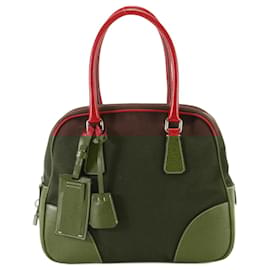 Prada-Prada Boston Triangle Handbag-Brown,Red