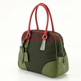 Prada-Prada Boston Triangle Handbag-Brown,Red