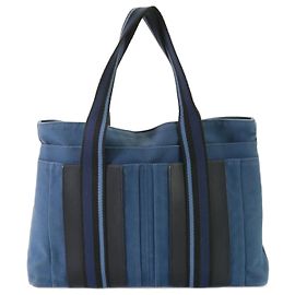 Hermès Hermes Troca Horizontal Blue Leather Canvas Shoulder Bag Blue