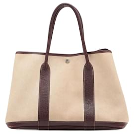 Hermès-Hermes Garden PM Leather Toile H Shoulder Bag-Brown,Beige