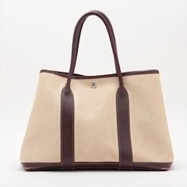 Hermès-Hermes Garden PM Leather Toile H Shoulder Bag-Brown,Beige