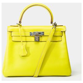 Hermès HERMES Kelly 28 Bag in Yellow Leather - 102114 Yellow