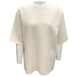 Jil Sander ivory Kurzarm-Kaschmir-Top Roh