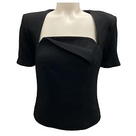 Roland Mouret Black 2023 Short Sleeved Wool Crepe Top Black