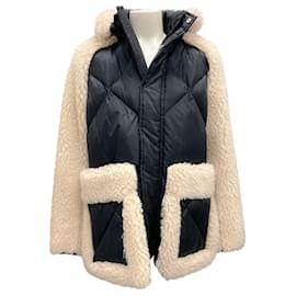 Sacai-Sacai Ecru / Black Faux Shearling Coat-Cream